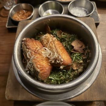 Nubiani - Salmon Hot Pot (the rice was all crispy on the bottom). - Korean Near Me - New York, New York