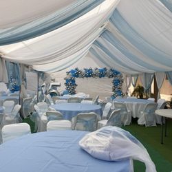 We provide tents,draping, green turf, and tablecloths and more