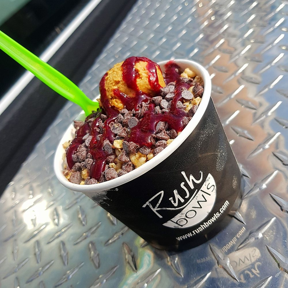 Peanut Butter & Jelly Bowl (1 free topping on Tuesdays so I added choc. chips)- $9.01 Peanut Butter & Jelly Bowl (1 free topping on Tuesdays so I added choc. chips)- $9.01