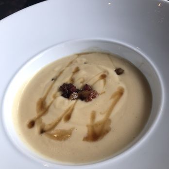 Deep Blu Seafood Grille - Cream of parsnip soup. Maple bacon. Amazing. 10/2/2020 - Seafood Near Me - Orlando, Florida