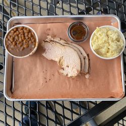 Smoked Turkey Breast, Mac n' Cheese, & Baked Beans