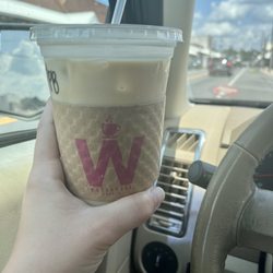 Warehouse Coffee - Smaller sized iced latte with chocolate fudge and peanut butter flavor add-ins