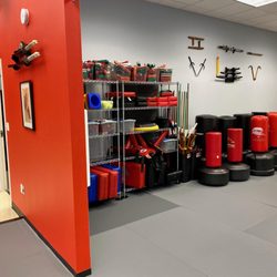 Trinity Martial Arts - Our equipment storage area, made to be easily accessible during classes.