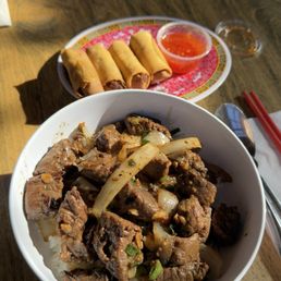 SHAKEN BEEF, SEAFOOD&PORK EGG ROLLS (4) and BEEF PHO SHAKEN BEEF, SEAFOOD&PORK EGG ROLLS (4) and BEEF PHO