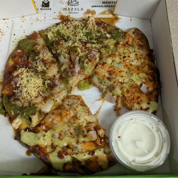 Mazala Pizza - Half chicken tikka and half samosa smash (ordered two and split with a friend) - Pizza Near Me - San Jose, California