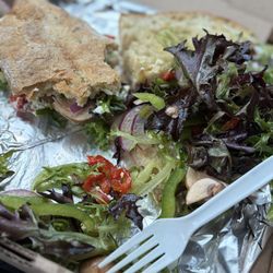 Veggie sandwich with delicious crispy bread! You cannot find a better lunch for $10!