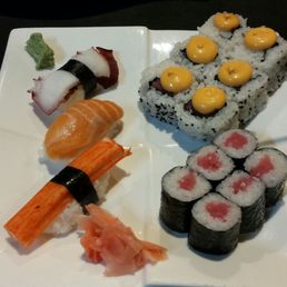 The lovely presentation of our sushi selections. The lovely presentation of our sushi selections.