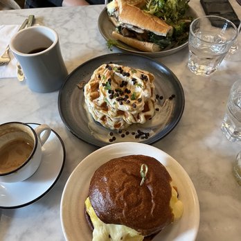 Bloomsday Cafe - Top mushroom sandwich, middle crossiant waffle and bottom breakfast sandwich - Coffee & Tea Near Me - Philadelphia, Pennsylvania Bloomsday Cafe - Top mushroom sandwich, middle crossiant waffle and bottom breakfast sandwich - Coffee & Tea Near Me - Philadelphia, Pennsylvania
