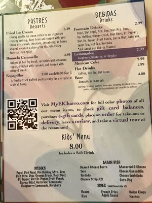Menu photo 1 El Charro Restaurant Safford, AZ