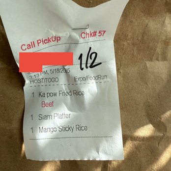 Sense of Thai - Order ticket showing beef on the ticket, not chicken... - Thai Near Me - Chantilly, Virginia Sense of Thai - Order ticket showing beef on the ticket, not chicken... - Thai Near Me - Chantilly, Virginia