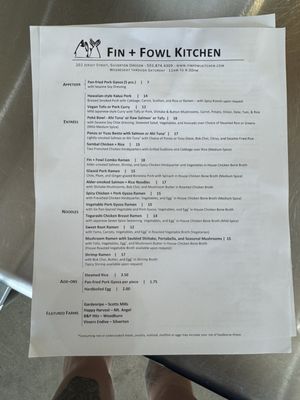 Menu photo 1 Fin And Fowl Kitchen Silverton, OR