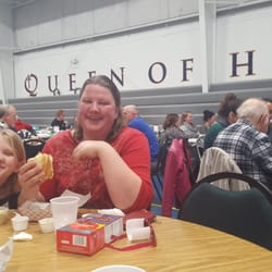Mary Queen of Heaven Church - My wife enjoying her Haddock fish sandwich.