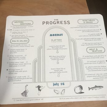 The Progress - Menu 7/16/18 - New American Near Me - San Francisco, California