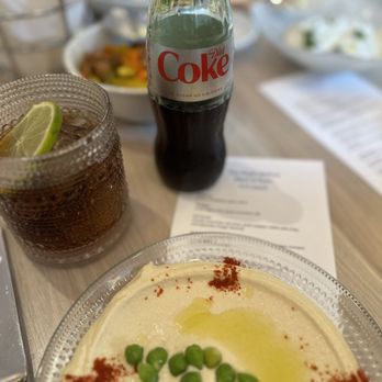 Zaytinya - Beautifully played hummus and a glass bottle Diet Coke - Greek Near Me - Washington, DC, District of Columbia