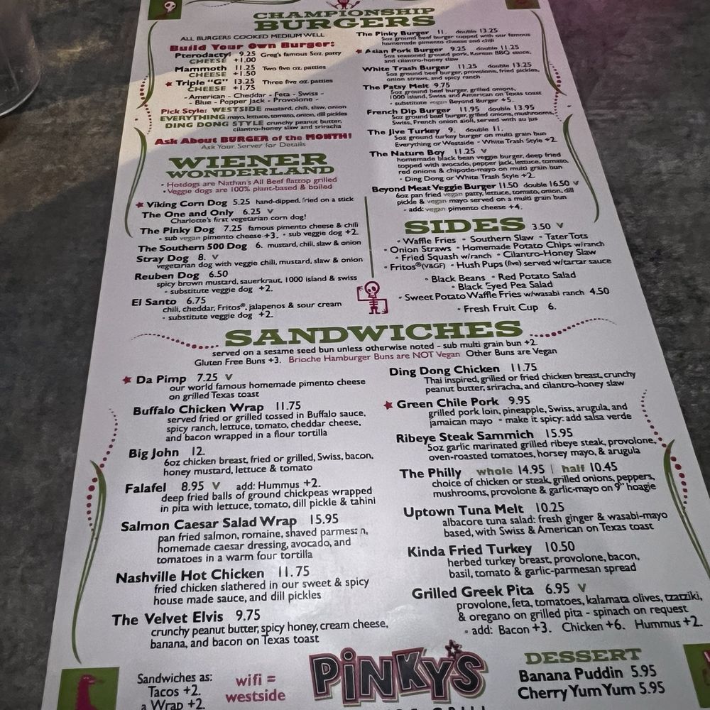 Pinky's Westside Grill - Menu - Burgers Near Me - Charlotte, North Carolina