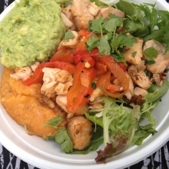 Thrive - Salmon bowl with cauliflower and sweet potato mash, smashe avocado, greens - Cafes Near Me - Brisbane, QLD
