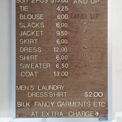 Park Lake Cleaners - Price list