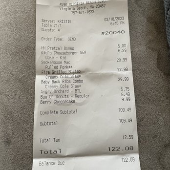 Smokey Bones - Receipt - Barbeque Near Me - Virginia Beach, Virginia Smokey Bones - Receipt - Barbeque Near Me - Virginia Beach, Virginia