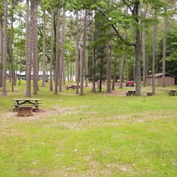 Pioneer Trail Park - PTP's primitive camping section, with the not-so-primitive restroom toward the right at the back of photo.