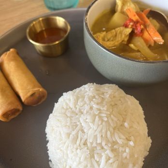 Homm Thai Bistro & Bar - Yellow Curry with crispy rolls - Thai Near Me - Houston, Texas