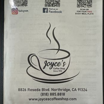 Joyce's Coffee Shop - Menu - Breakfast & Brunch Near Me - Northridge, California