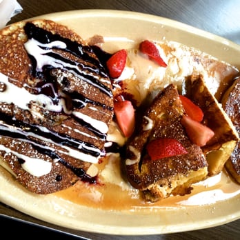 Snooze, an A.M. Eatery - Flight of Pancakes with blueberry, OMG French Toast and Sweet Potato (all done gluten free) - Breakfast & Brunch Near Me - Tempe, Arizona