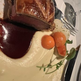 Ramsay's Kitchen - Beef Wellington with Potato Puree and spring vegetables - New American Near Me - Las Vegas, Nevada