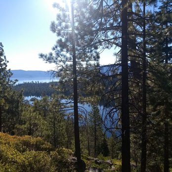 Cascade Falls - Cascade Lake in foreground, and Lake Tahoe in background - Hiking Near Me