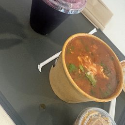Chicken tortilla soup with hibiscus drink Chicken tortilla soup with hibiscus drink