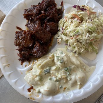 Captains BBQ - Delicious Burnt Ends with macaroni salad and coleslaw - Barbeque Near Me - Palm Coast, Florida