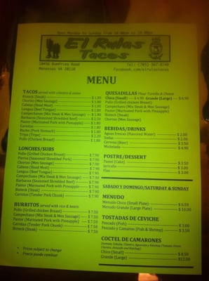 Menu photo 6 El Rulas Tacos Manassas, VA