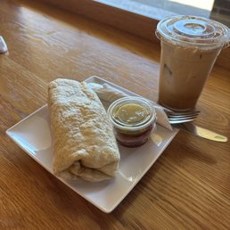 Bfast burrito and honey bunches of oats. Bfast burrito and honey bunches of oats.