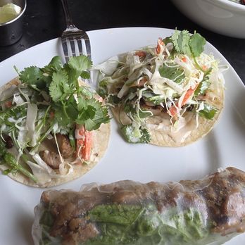 Saigon 6 - Vietnamese Taco (we ate 1) and Spring Roll with Grilled Pork - Vietnamese Near Me - Bothell, Washington