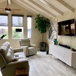 House To Home Furniture - Flexsteel reclining sofa & chair, BDI tv console