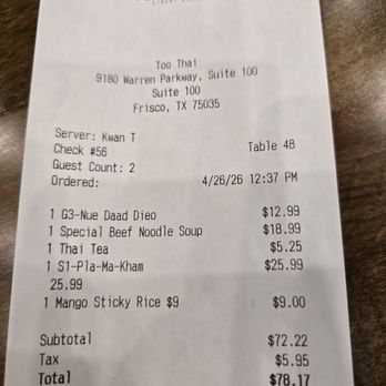 Too Thai - Pan Asian Near Me - Frisco, Texas