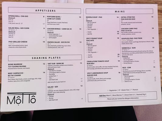 Menu photo 1 Mot To Vietnamese Calgary, AB Menu photo 1 Mot To Vietnamese Calgary, AB