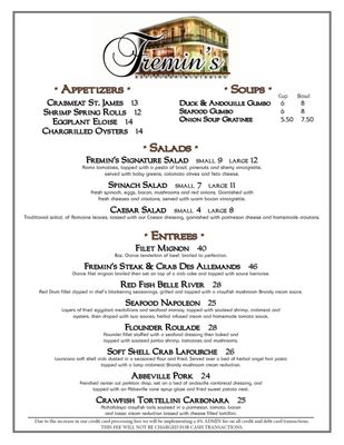 Menu photo 4 Fremin's Restaurant Thibodaux, LA