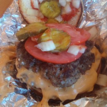Five Guys - Double patty burger with cheese at Five Guys. Ingredients fresh. Well seasoned burger. Good but not great. Rate B+ No green chile available. - Burgers Near Me - Las Cruces, New Mexico Five Guys - Double patty burger with cheese at Five Guys. Ingredients fresh. Well seasoned burger. Good but not great. Rate B+ No green chile available. - Burgers Near Me - Las Cruces, New Mexico