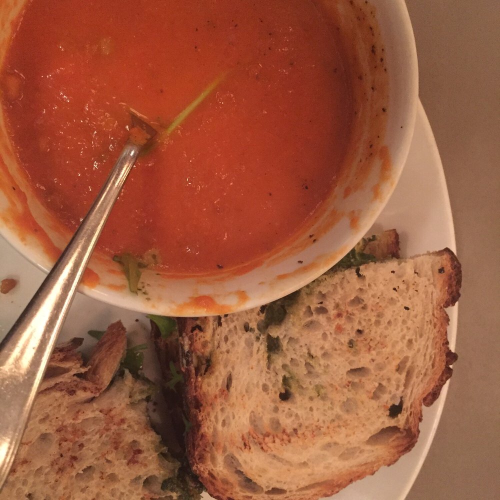 Veggie soup and a sourdough mozzarella sandwich!