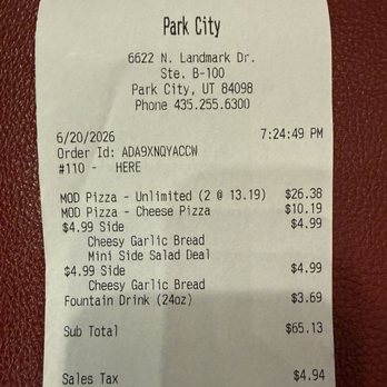 MOD Pizza - Check your receipts! They overcharge you! - Fast Food Near Me - Park City, Utah MOD Pizza - Check your receipts! They overcharge you! - Fast Food Near Me - Park City, Utah