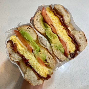 Main Street Bagels - #6 Egg, Bacon, Avocado, Tomato and Pepper Jack Bagel - Bagels Near Me - San Jose, California Main Street Bagels - #6 Egg, Bacon, Avocado, Tomato and Pepper Jack Bagel - Bagels Near Me - San Jose, California