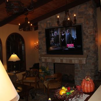 AV Pros - Living room TV recessed in stone. - Home Theatre Installation Near Me - San Clemente, California
