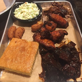 Q-BBQ - 3 meat plate. Wings, burnt ends and pulled pork - Barbeque Near Me - Naperville, Illinois Q-BBQ - 3 meat plate. Wings, burnt ends and pulled pork - Barbeque Near Me - Naperville, Illinois