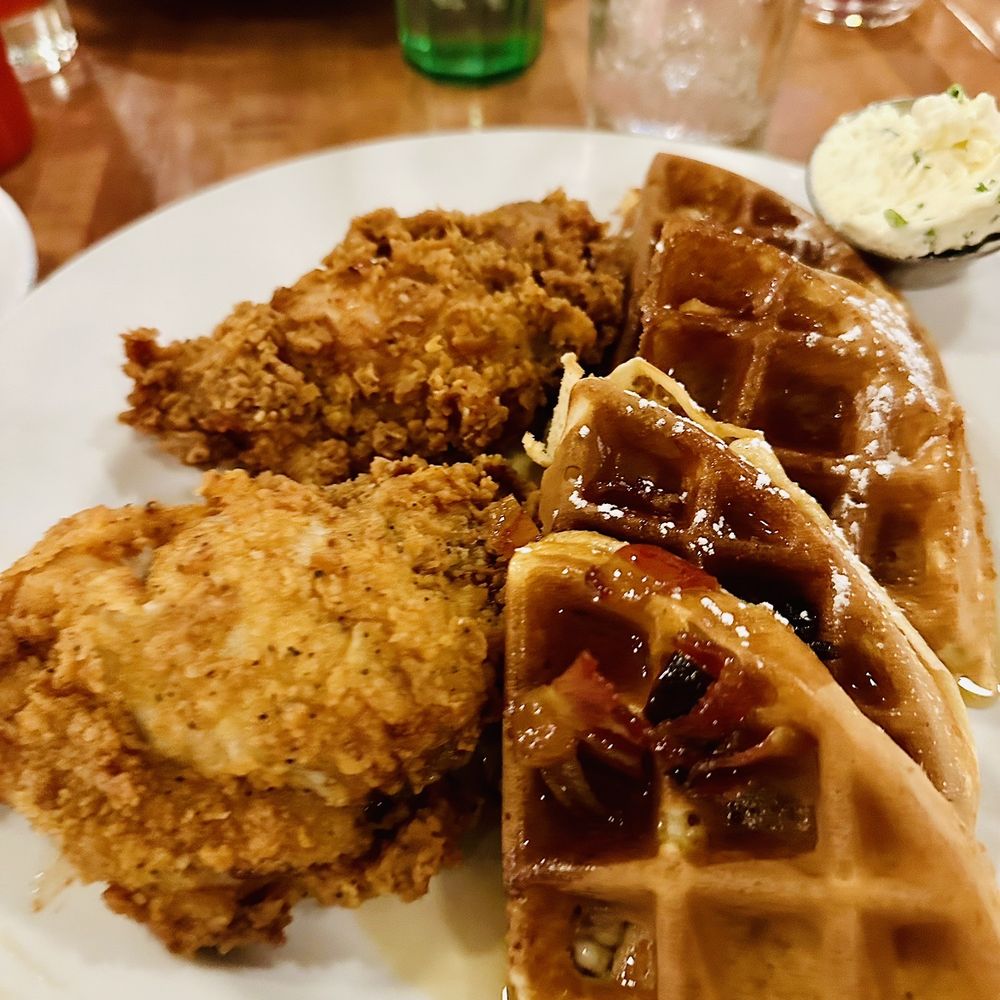 Open City - Fried Chicken & Buttermilk Waffle w/ Maple Bourbon Bacon Syrup! - American Near Me - Washington, DC, District of Columbia Open City - Fried Chicken & Buttermilk Waffle w/ Maple Bourbon Bacon Syrup! - American Near Me - Washington, DC, District of Columbia