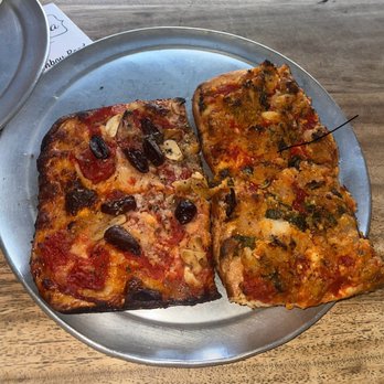 Mangia Pizzeria - Old Fashioned Square slice & breadcrumb slice. The breadcrumb slice was my favorite! So delicious! - Pizza Near Me - New York, New York Mangia Pizzeria - Old Fashioned Square slice & breadcrumb slice. The breadcrumb slice was my favorite! So delicious! - Pizza Near Me - New York, New York