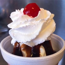 The Sundae Station - Classic Hot Fudge Sundae, whipped cream and a cherry always included in the price!