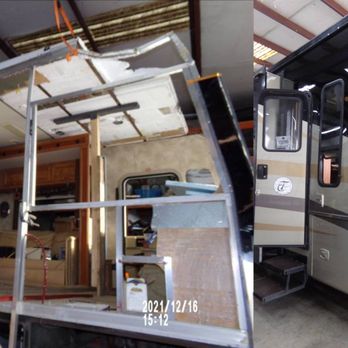 Rv Collision Repair - Before & After of a beautiful complete front cap and sidewall replacement. - RV Dealers Near Me - Theodore, Alabama Rv Collision Repair - Before & After of a beautiful complete front cap and sidewall replacement. - RV Dealers Near Me - Theodore, Alabama