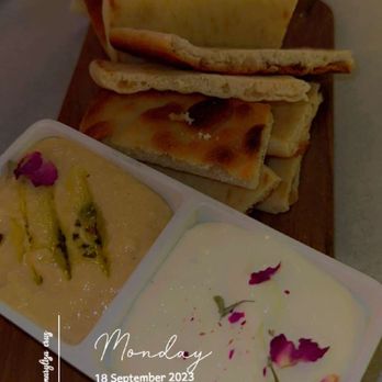 Caspian Restaurant - Pita bread yogurt and shallot and hummus - Mediterranean Near Me - Mountain View, California Caspian Restaurant - Pita bread yogurt and shallot and hummus - Mediterranean Near Me - Mountain View, California