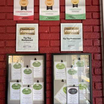 Tip Top Restaurant - menus on a brick wall - Diners Near Me - Charlottesville, Virginia