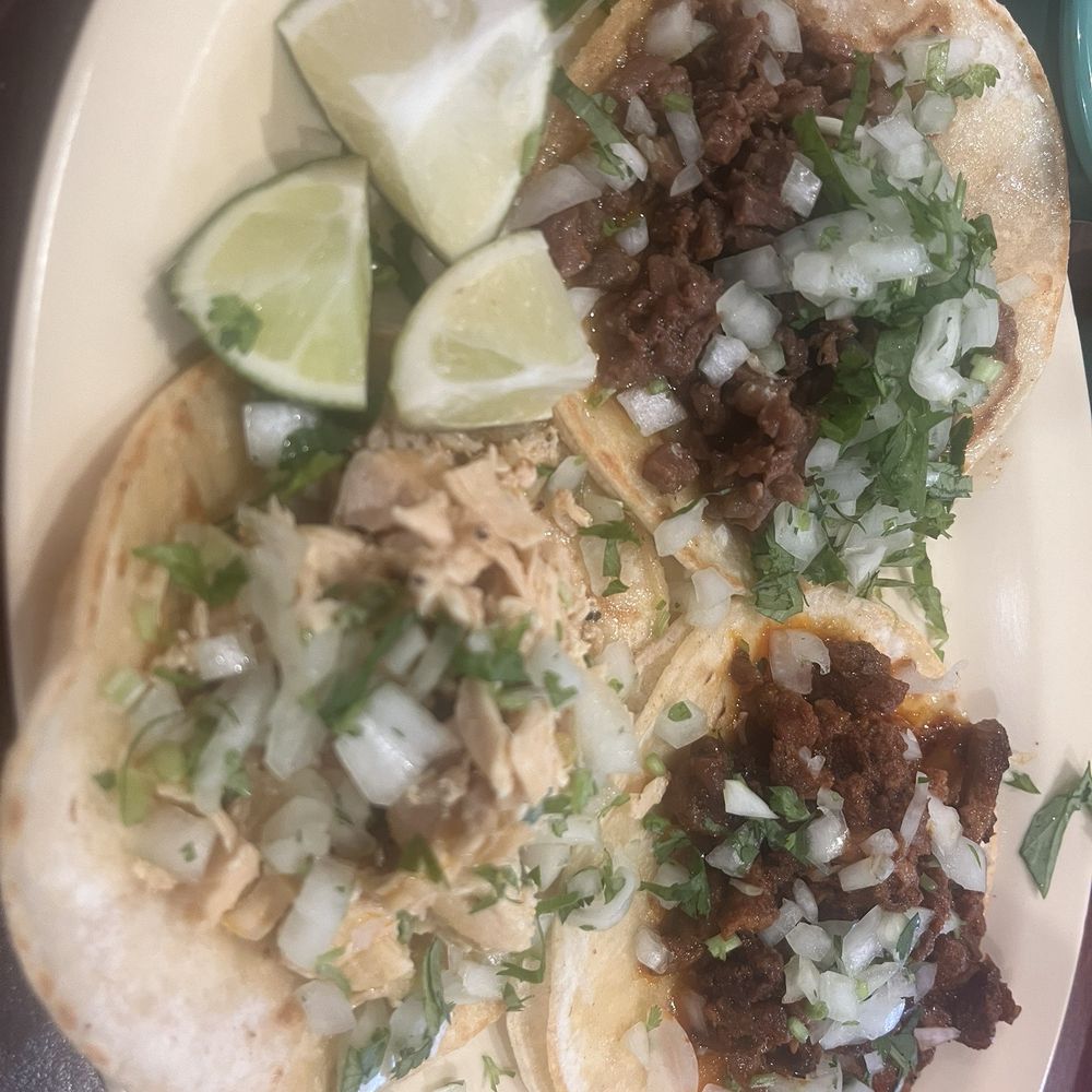 Steak, Chicken, and Al pastor tacos Steak, Chicken, and Al pastor tacos